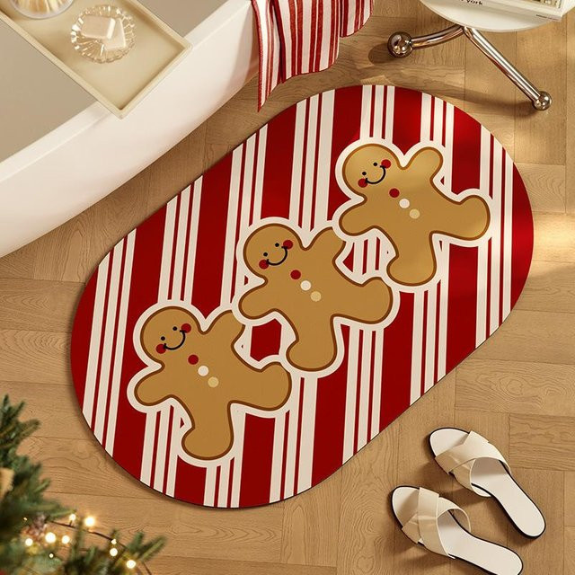 Saugfähige Kieselgur Bodenmatte von Yiran Furniture mit Weihnachtsdesign in Rot, B/B: 50 x 80 cm, Anti-Rutsch und schnelltrocknend - Bild 1