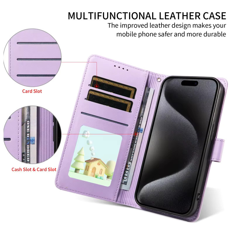 Google Business Flip Cover Case aus Leder mit Anti-Diebstahl-Bürsten-Lanyard für Google Pixel 10 Pro XL, 9 und 9A in Braun oder Lila - Bild 2