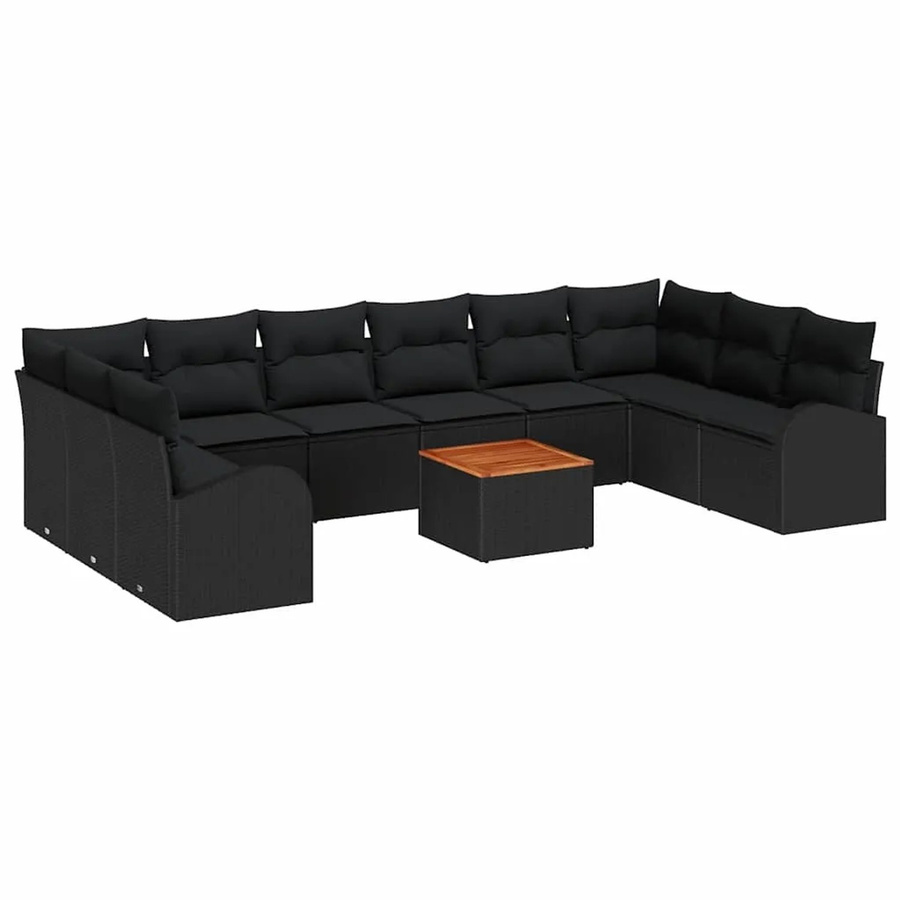 vidaXL Garten-Sofa-Set aus Poly-Rattan in Schwarz mit 11-teiligem Set inklusive Kissen und Tisch - Bild 2