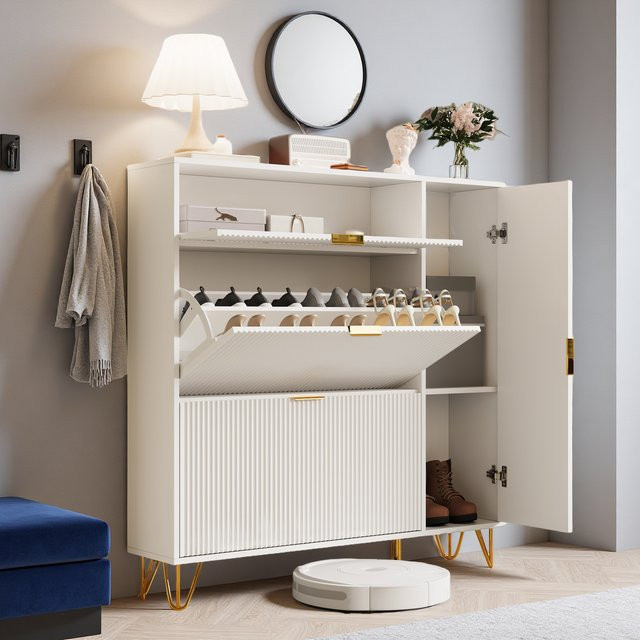 Comanlai Schuhschrank Modern in Weiß mit Klappen und einer Tür für Flur, Wohnzimmer oder Schlafzimmer - Bild 1