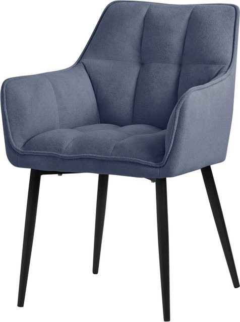 ML-Design Esszimmerstuhl aus blauem Frotteestoff mit gepolsterter Sitzfläche und Armlehnen - Bild 2