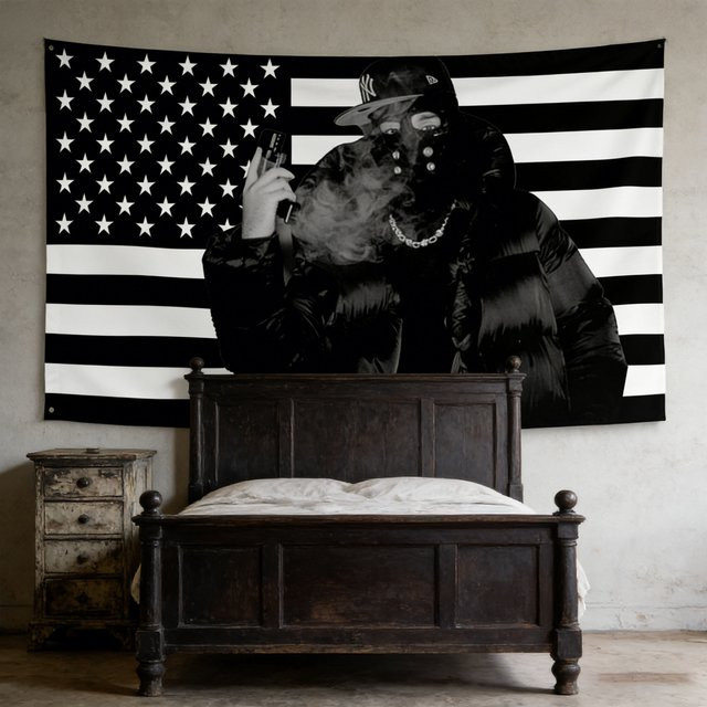 Yeat Wandteppich mit USA-Flagge und Motiv, Schwarz, B: 91,44 cm, H: 60,0 cm - Bild 1