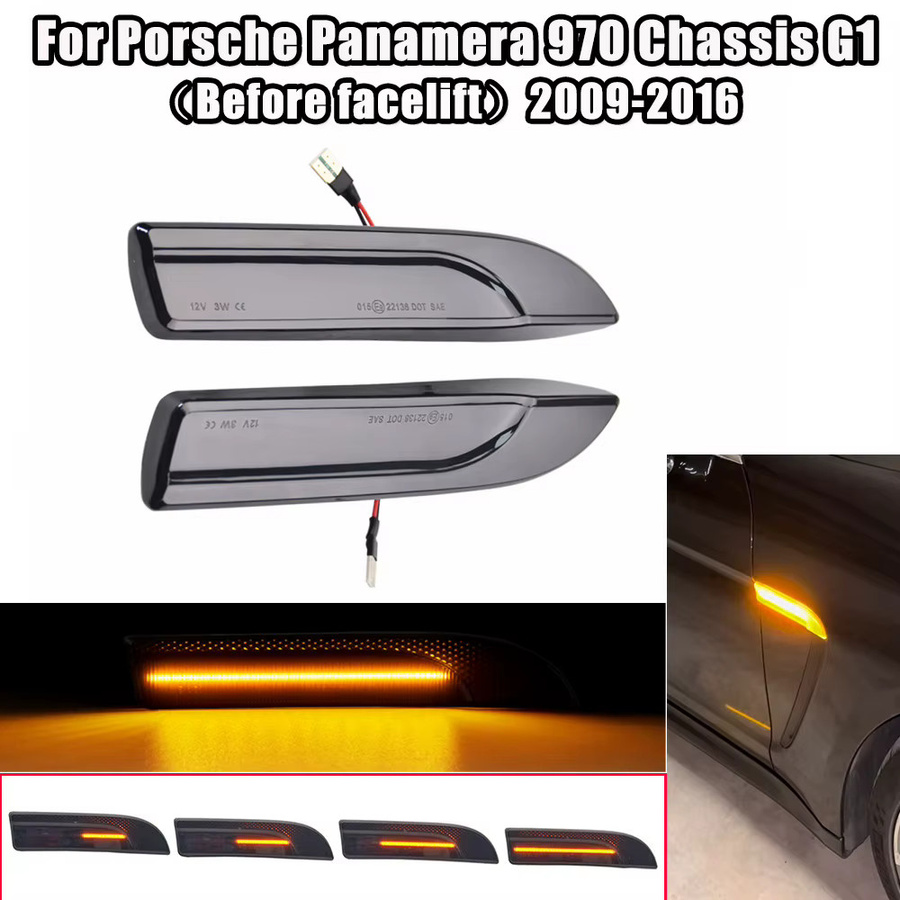 Malcayang LED Seitenmarkierungsleuchte mit Pfeil Blinker in Schwarz für Porsche Panamera 970 G1 2009–2016 - Bild 2