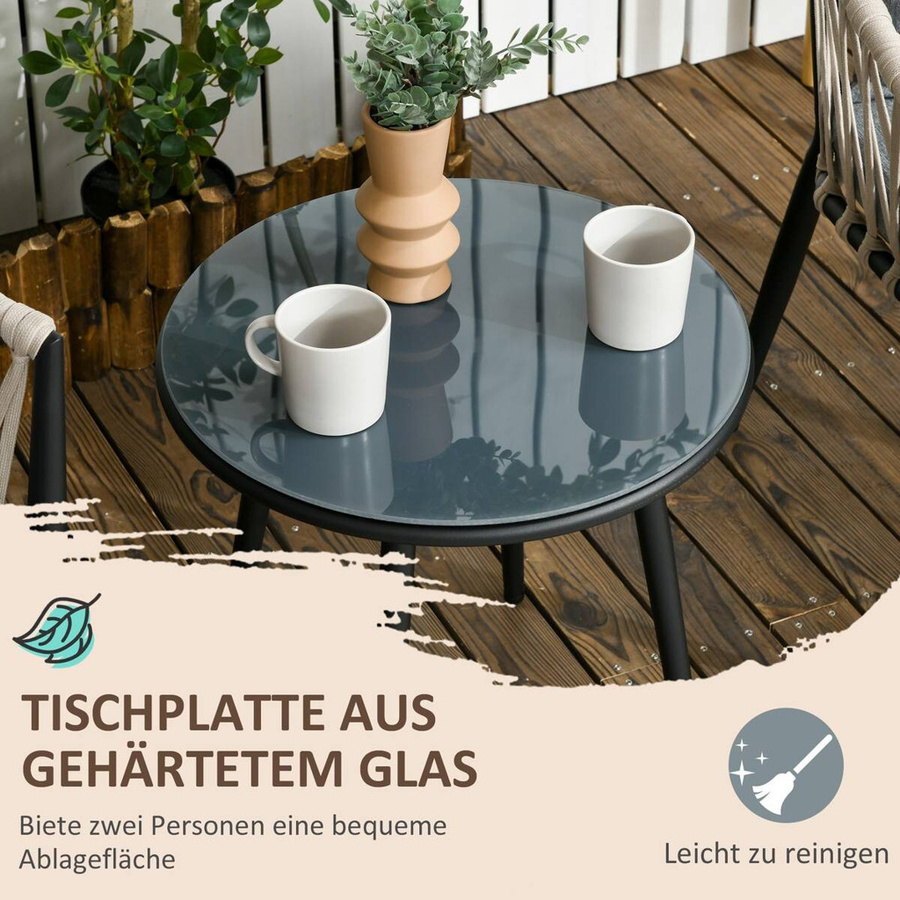 Outsunny Bistroset Gartenmöbel Set aus Stahl mit Hartglas in Grau B: 60 cm, T: 57 cm, H: 75 cm - Bild 3