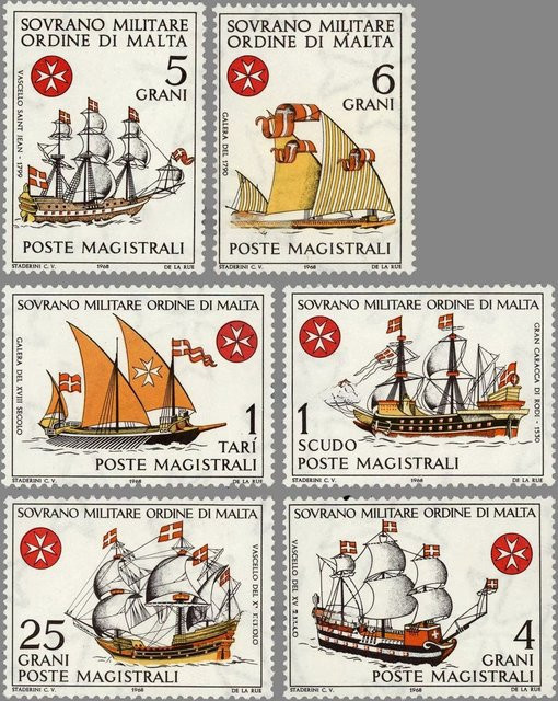 6er Set Malta Briefmarken 1968 mit Kriegsschiffen aus verschiedenen antiken Zeiträumen, postfrisch, mehrfarbig - Bild 1