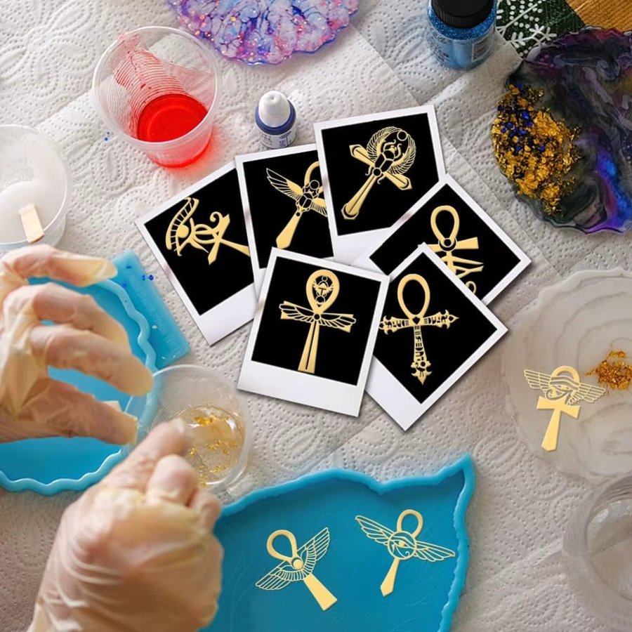9 Stück selbstklebende Metallaufkleber in Gold mit ägyptischem Muster und Ankh-Symbol, Durchmesser: 4,06 cm - Bild 3