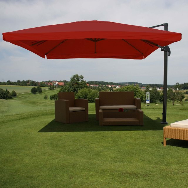 MCW Ampelschirm A96 Gastronomie in Bordeaux mit Polyester-Bespannung und Alu-Gestell, drehbar, Durchmesser: 4,24 m - Bild 1