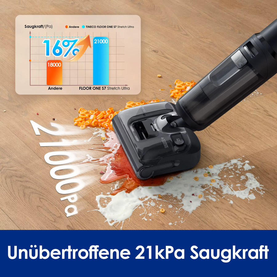 Tineco Floor ONE S7 Stretch Ultra Nass Trockensauger in Schwarz mit 180 Grad Lay-Flat Funktion, 85 Grad Celsius Flashdry Selbstreinigung, 50 Minuten Laufzeit, DualBlock Anti-Tangle und Kantenreinigung - Bild 6
