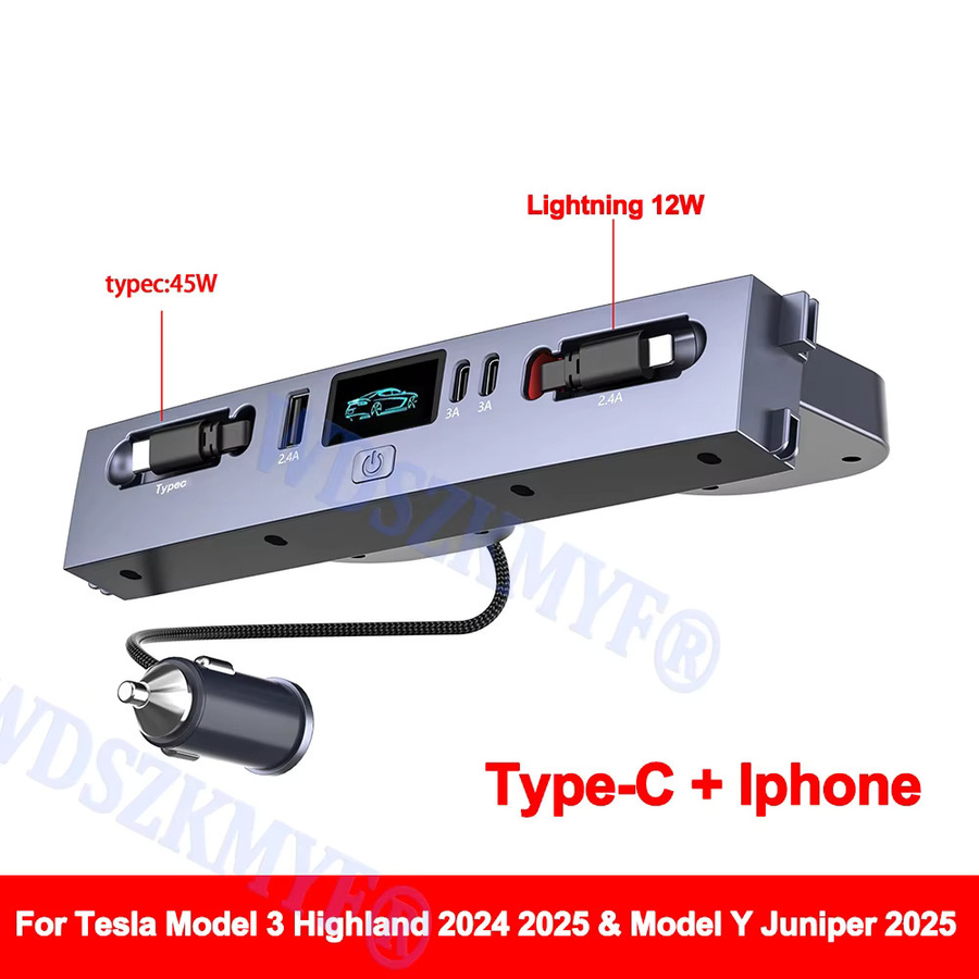 WDSZKMYF USB-C Erweiterungsdock für Tesla Model Y Juniper 2025 und Model 3 Highland 2024, Schnellladestation mit 65W und 45W Zentralsteuerung, Farbe: Schwarz - Bild 6