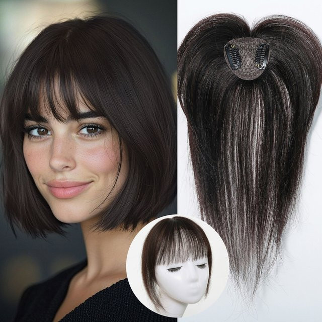 HAIRCUBE Clip-in-Haarteil Pony, 25,4 cm, braunes Echthaar, Damen - Bild 1