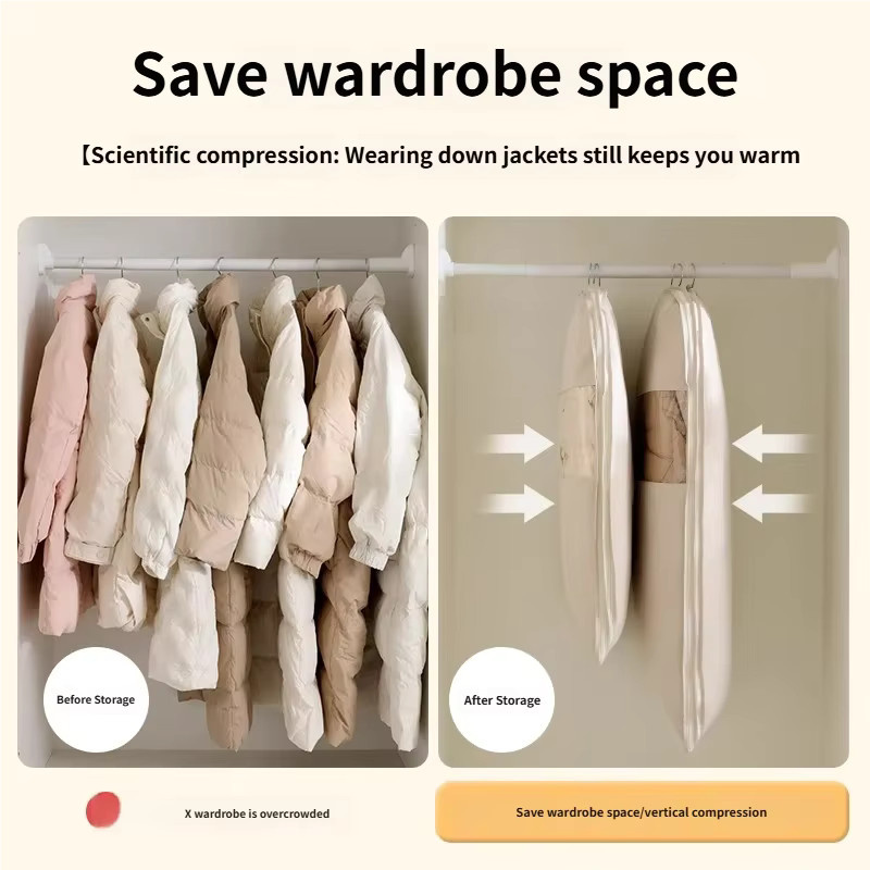 Enyawell Hängender Kleidersack zur Kompression für Daunenjacken und Mäntel, Beige, B/T/H: 90,0 x 130,0 cm - Bild 2
