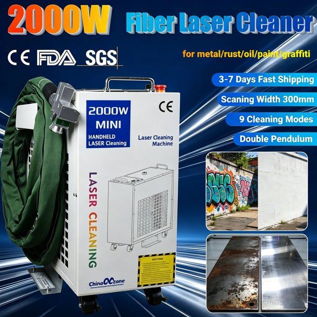 ACHI Faserlaser-Reinigungsmaschine 2000W in Weiß zur Entfernung von Rost, Öl und Farbe für Metall, Stein und Graffiti mit 300mm Scanbreite - Bild 1