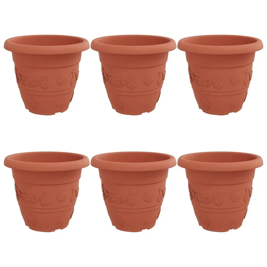 6er Set vidaXL Runde Blumentöpfe aus Kunststoff in Ziegelrot, Durchmesser: 26 cm, Höhe: 21,5 cm - Bild 2