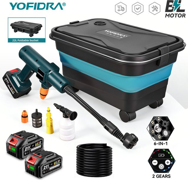 Yofidra Bürstenloser Hochdruckreiniger mit 200 Bar und Eimer, Elektrische Wasserpistole für Makita 21V Akku - Bild 1
