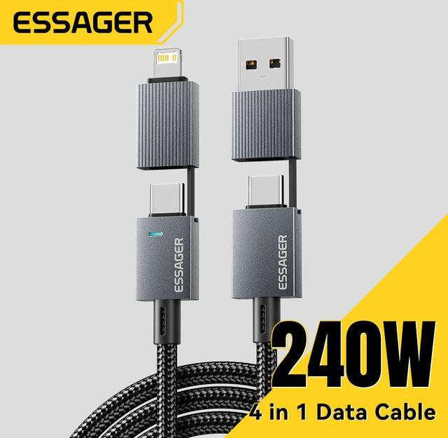 Essager 4-in-1 USB-C zu USB-C Schnellladekabel mit 240W in Grau - Bild 1