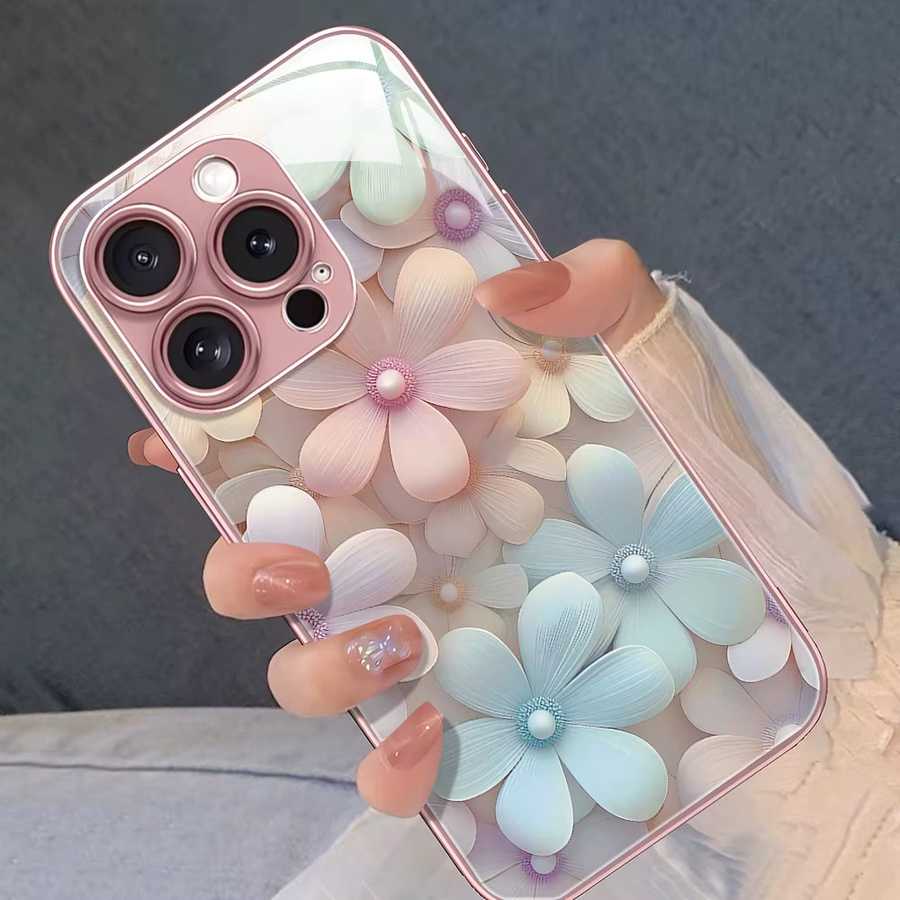 Handyhülle aus gehärtetem Glas mit Blumenmuster für iPhone 17 Pro Max, 16, 15, 14, 13, 12 und 11 Modelle - Bild 2