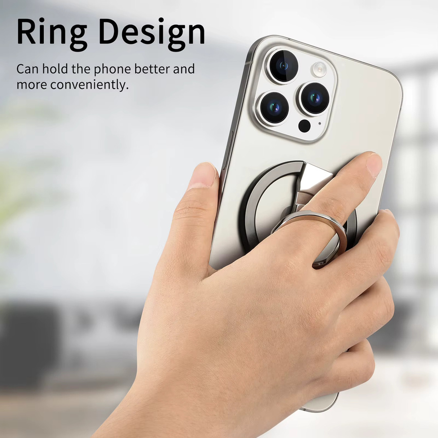 Magnetischer Metall-Telefonständer mit 360 Grad Drehung und Fingerringhalter für MagSafe, Desktop-Halterung in Schwarz und Silber - Bild 4