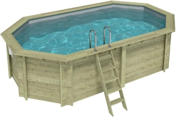 ALTANKA Holzpool Nemo achteckiger Aufstellpool in Grau mit am Beton verschraubten Stützen B: 579 cm, T: 349 cm, H: 145 cm