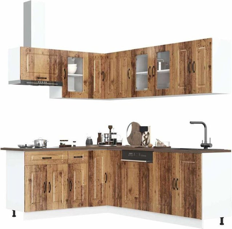 Vidaxl Küchenschrank-Set Kalmar in Braun im Landhausstil aus Holzwerkstoff und Glas mit 11 Teilen - Bild 1