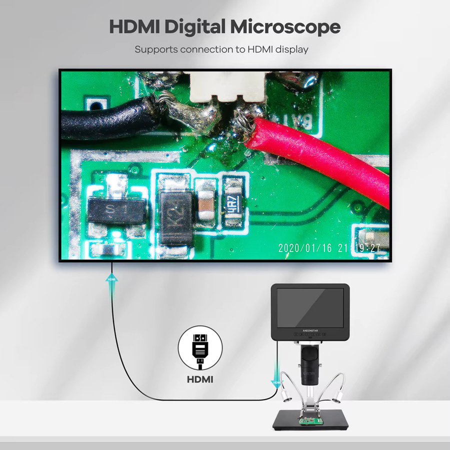 Andonstar AD246SM Trinokular Digitalmikroskop 2160P UHD HDMI mit PC-Anschluss für PCB-Lötprüfung und Telefonreparatur in Schwarz - Bild 2