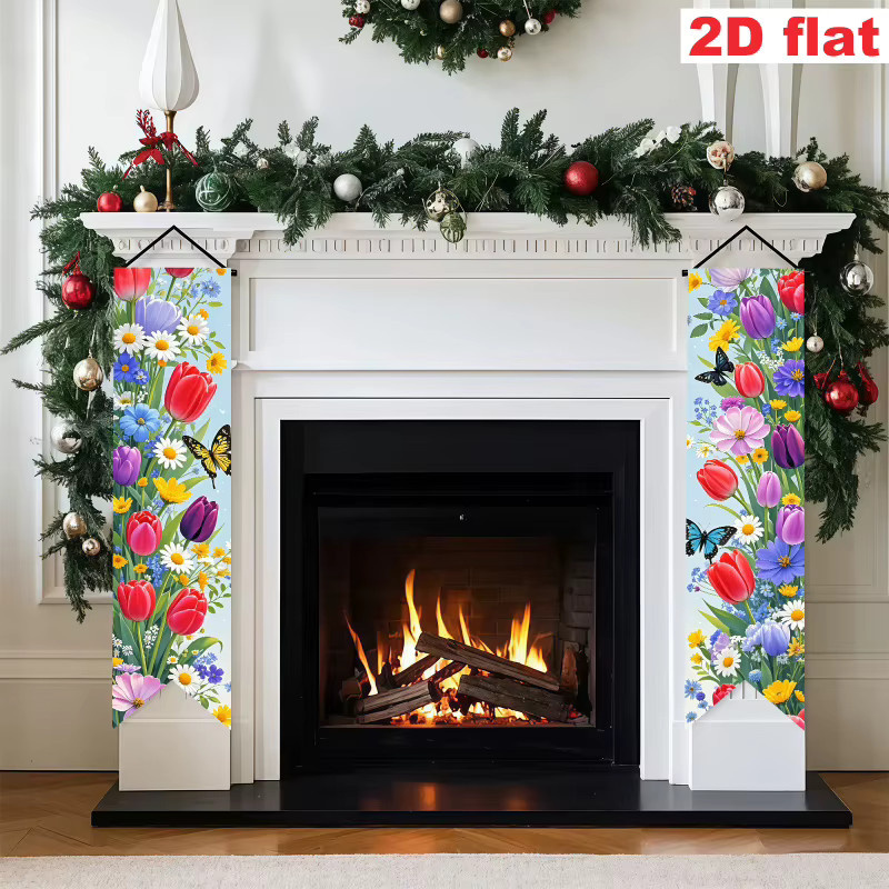 VIKAMA Frühlingsblumen-Veranda-Banner mit Tulpen- und Schmetterlingsdruck, Mehrfarbiges 2D-Flachdekorationspanel für Oster- und Frühlingspartys, B: 120 cm, H: 30 cm - Bild 5
