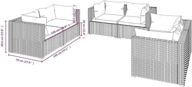 vidaXL 6-tlg Garten-Lounge-Set in L-Form aus Poly-Rattan und pulverbeschichtetem Stahl in Schwarz mit Sitzkissen und Rückenkissen - Bild 1