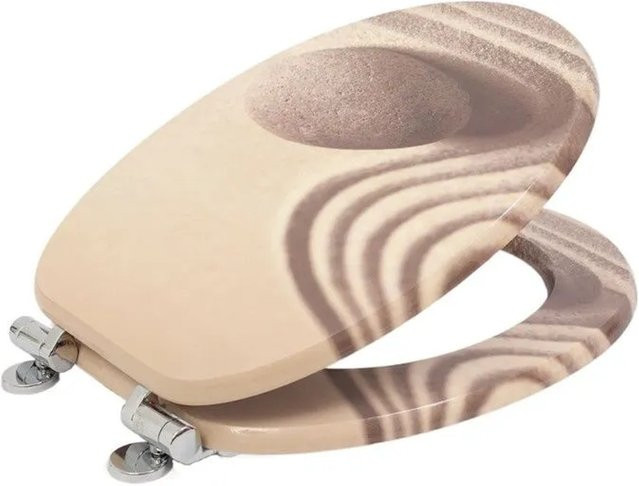 SINOBATH WC Sitz mit Absenkautomatik aus MDF Holzkern in Beige Sand, oval, B: 43,5 cm, T: 37,8 cm, H: 5,0 cm - Bild 1