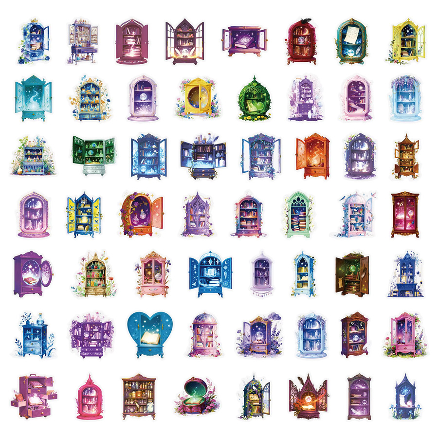 Dream Magic House Aufkleber Set, 56 Stück kreative lila magische Hausmotive, wasserdichte und transparente PET-Aufkleber, Multicolour - Bild 3