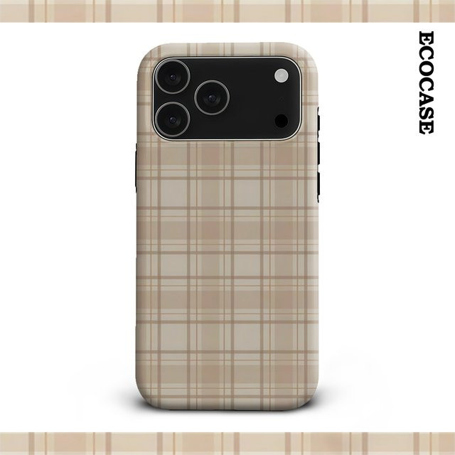 Beige Stoff Plaid Handyhülle mit doppelschichtiger Rückseite für Apple iPhone 17 16 15 14 13 12 11 Pro Max Plus - Bild 1