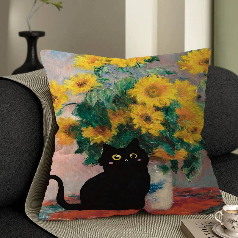 Personalisierter Kissenbezug mit Van-Gogh-Motiv Schwarze Katze in Multicolor, B/B: 18 x 18 cm - Bild 2