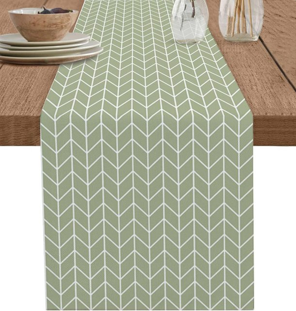 JMG Household Supplies Tischläufer aus Leinen mit geometrischem Streifenmuster in Salbeigrün und Beige, B/H: 150 x 33 cm - Bild 1