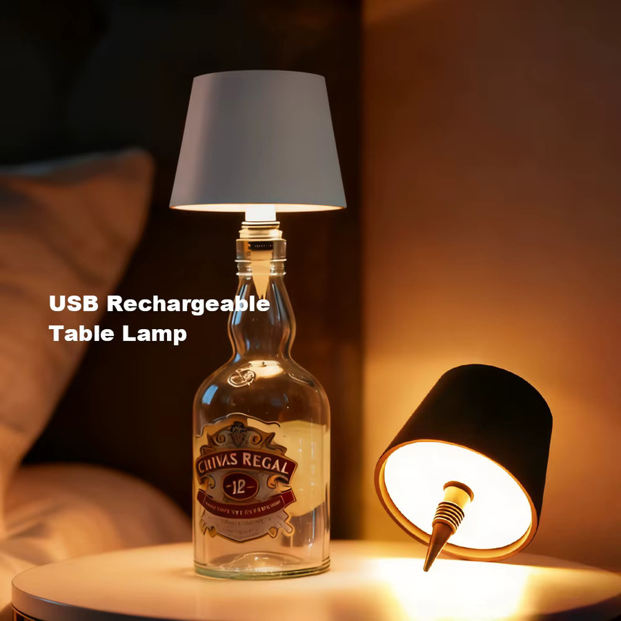 YNL Kabellose LED-Flaschen-Tischlampe aus Glas mit Touch-Steuerung, dimmbar und mit Ladefunktion, modernes Nachtlicht für Zuhause, Bar und Café - Bild 4