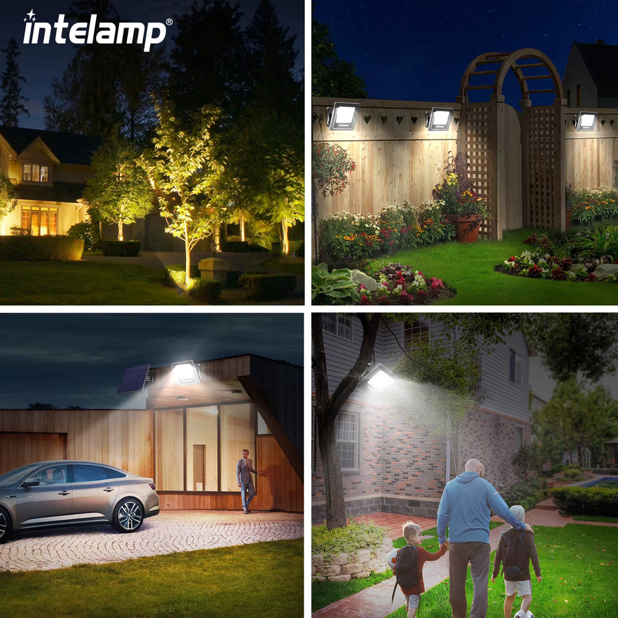 intelamp LED Solar-Sicherheitsflutlicht mit 4400 mAh Akku und automatischer Ein-/Ausschaltung für Garten, Garage und Außenbereich - Bild 4