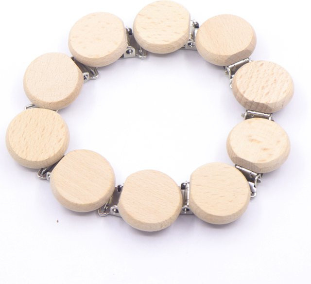 5er Set Regenbogen Schnullerhalter aus Buche Holz und Metall mit Herz-Clip und Beißring Zubehör in Mehrfarbig - Bild 1