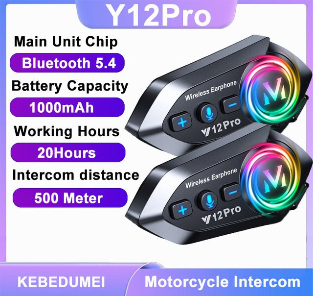 Kebidumei Y12Pro Motorradhelm-Intercom Bluetooth-Headset mit Musikmischung und Musikfreigabe, Wasserdicht, Schwarz - Bild 1
