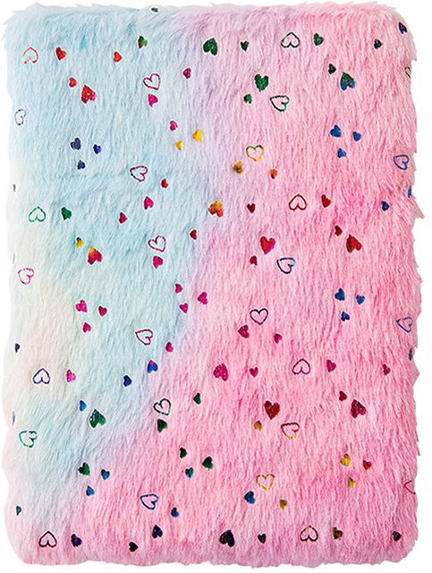 TOMTOP JMS A5 Notizbuch mit flauschigem Plüsch-Softcover und Stickerei, liniertes Tagebuch für Kinder in Multicolour Farbverlauf - Bild 1