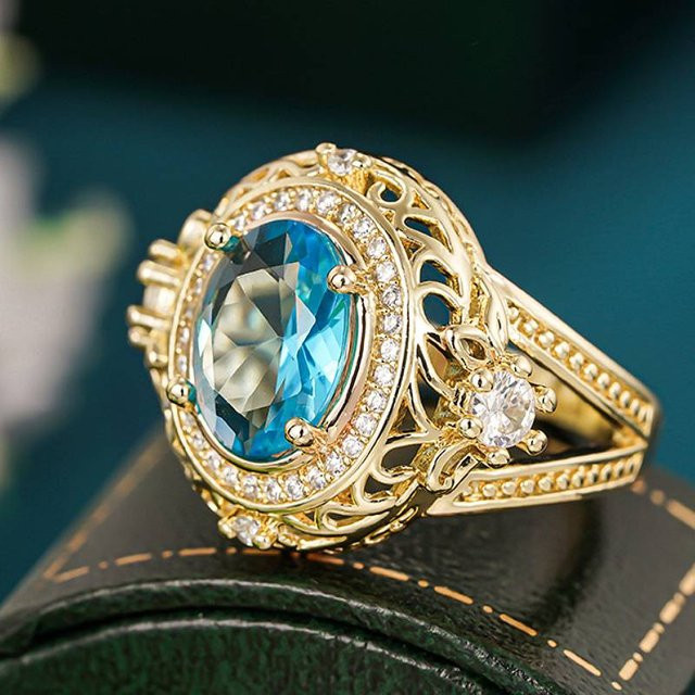 Huitan Ring, Kupfer, Gold, Blauer Zirkonia, Damen - Bild 1