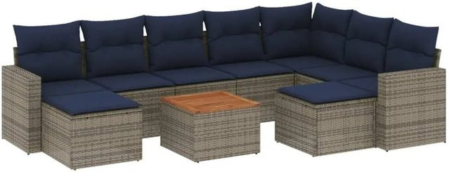 vidaXL 10-tlg. Gartensofa-Set aus Polyrattan in Grau mit Kissen und Couchtisch für Garten und Terrasse - Bild 1