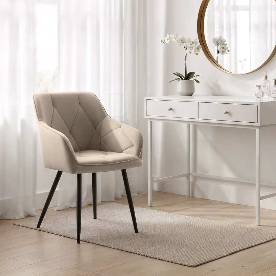 6er Set gepolsterte Stühle DIAMANTE von AKORD in Beige mit schwarzen Metallbeinen - Bild 3