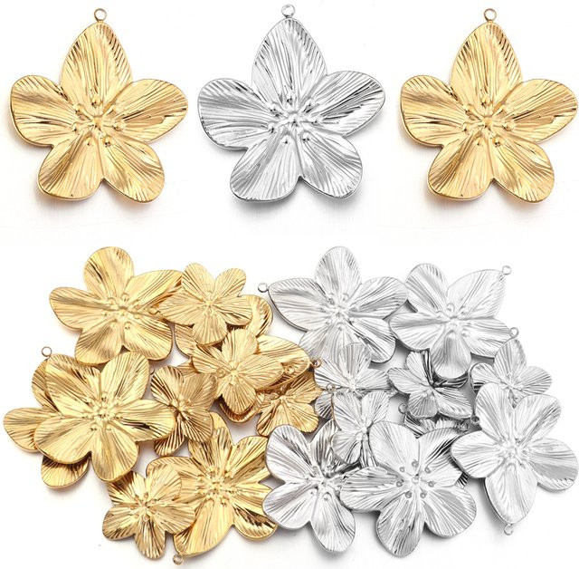 lingsai Anhänger, Edelstahl, Gold, Blumenform, 2 Stück/Set - Bild 1