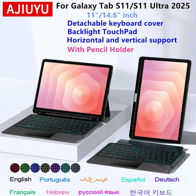 TouchPad-Tastaturhülle für Samsung Galaxy Tab S11 11 Zoll und Tab S11 Ultra 14,6 Zoll 2025 mit Bleistifthalter in Schwarz - Bild 1