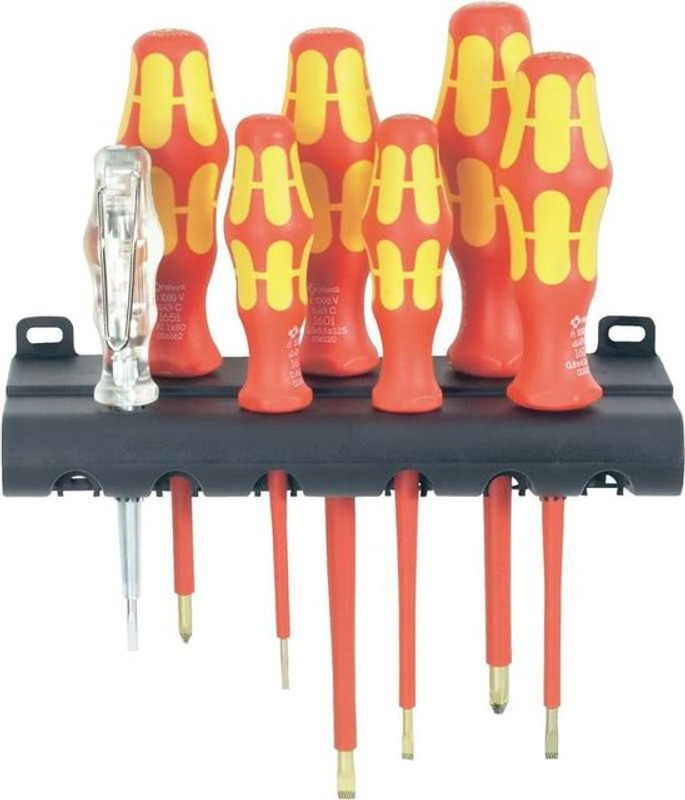 Wera Kraftform Plus VDE Schraubendreher-Set 7-teilig mit Schlitz und Kreuzschlitz Pozidriv in Rot und Gelb - Bild 2