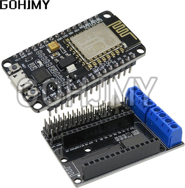 GOHJMY NodeMCU MCU Entwicklungs-Kit V3 mit CP2102, ESP8266 ESP-12E, WiFi und L293D Motor-Treiber für DIY IoT Smart Auto Projekte, Schwarz - Bild 1