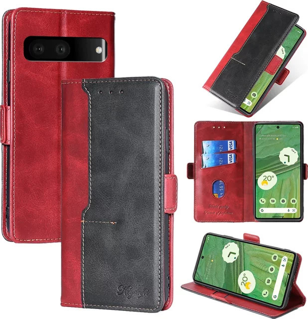 Magnetische Leder-Klapphülle mit Kartenfächern als Brieftaschen-Handyhülle für Google Pixel 8 7 6 Pro 5 4 XL und 8A in Braun oder Rot - Bild 1