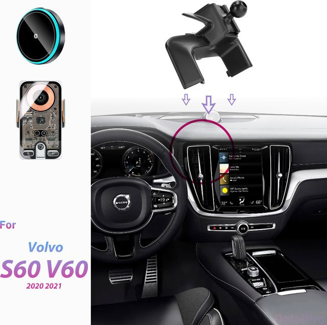 DaleiPro Magnetische Handyhalterung mit kabelloser Ladestation und automatischer Klemmung für Volvo S60 V60 2020-2021, Schwarz - Bild 1