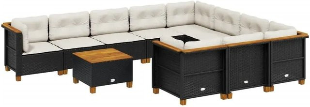 vidaXL 11-tlg Garten-Sofagarnitur aus Poly-Rattan und Akazienholz in Schwarz - Bild 1