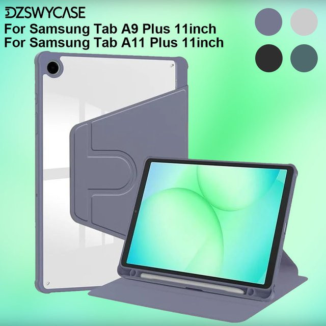 360 Grad drehbare Schutzhülle für Samsung Galaxy Tab A9/A11 Plus in Transparent/Purple mit Stifthalter und Auto Wake/Sleep Funktion - Bild 1