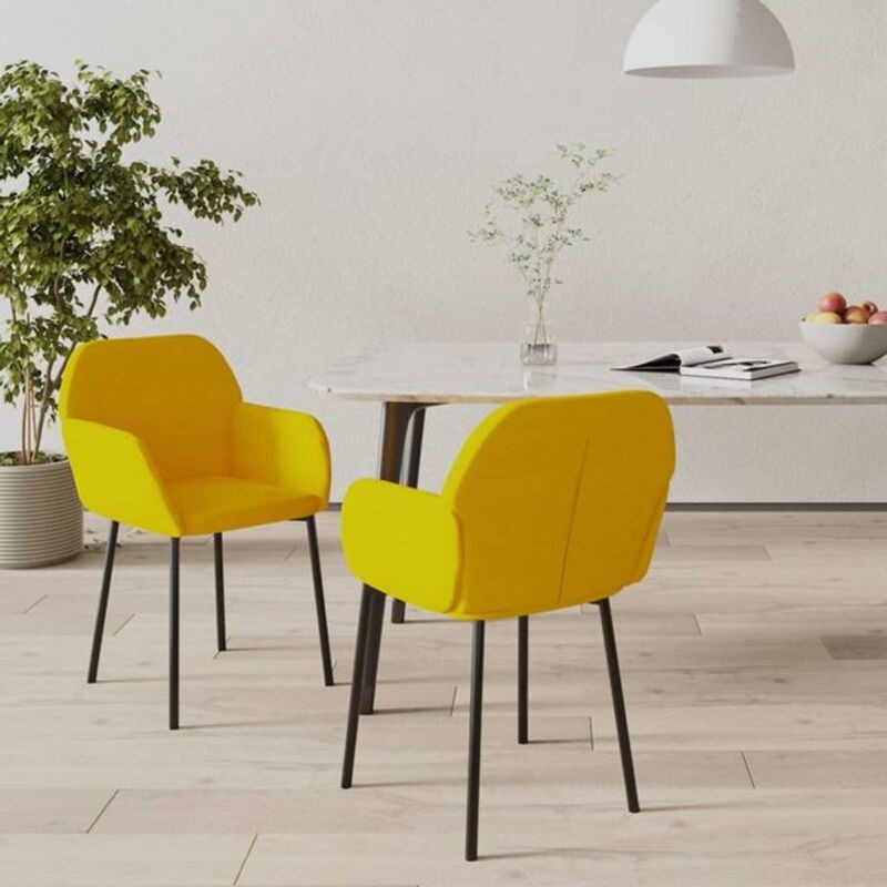 Set aus 2 Esszimmerstühlen von vidaxl in Gelb mit Samtbezug und Armlehnen im modernen Design - Bild 1