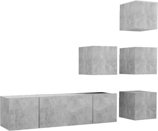 vidaXL 6-teiliges TV-Schrank-Set modern in Betongrau aus Holzwerkstoff, Wandmontage für dein Wohnzimmer, 4 x B: 30,5 cm, T: 30 cm, H: 30 cm und 2 x B: 60 cm, T: 30 cm, H: 30 cm - Bild 1