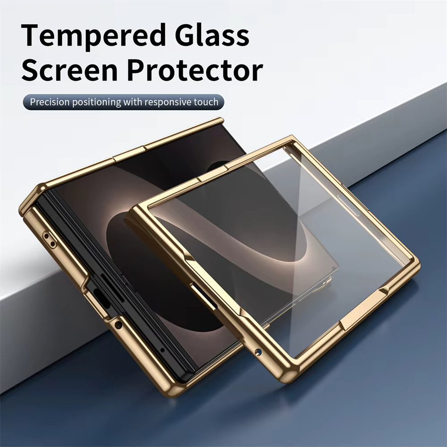 Luxuriöse Lederhülle mit galvanisiertem Rahmen und Scharnierschutz für Samsung Galaxy Z Fold 8 5G inklusive Displayschutzfolie in Grau oder Blau - Bild 4